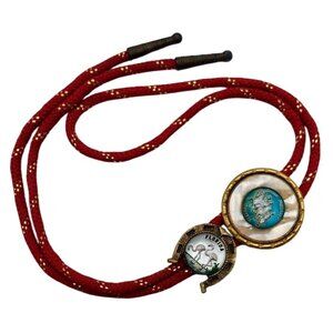 Vintage MCM Red Bolo Tie Stone Mountain GA & FL Flamingos Souvenir Slides